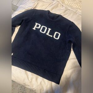Ralph Lauren Navy Crewneck Sweater with White POLO Logo